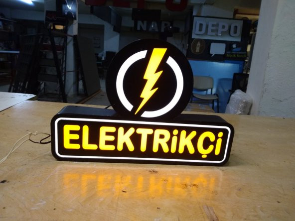 Elektrikçi Yazılı Tabelası 3D LED Tabela Neon Etkili Işıklı Kutu Harf Tabela 30x45cm Pleksiglass - 2