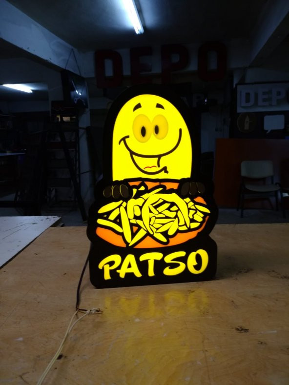 Patso Tabelası 3D LED Tabela Neon Etkili Işıklı Kutu Harf Tabela 30x45cm Pleksiglass Depo Reklam ürün görseli