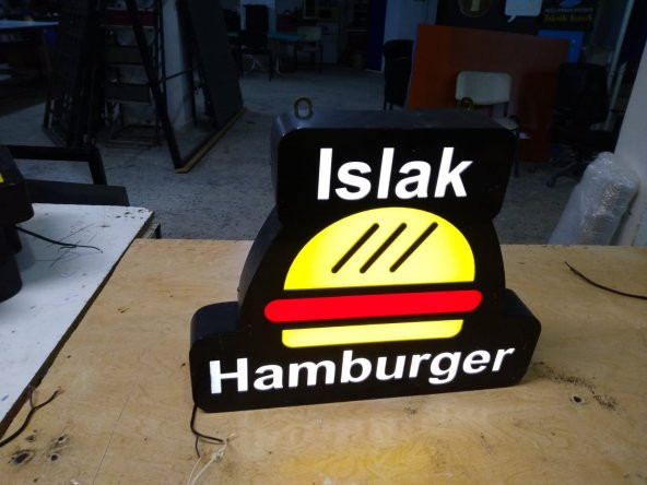 Islak Hamburger Yazı Tabelası 3D LED Tabela Neon Etkili Işıklı Kutu Harf Tabela 30x45cm Pleksiglass ürün görseli