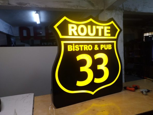 Route Bistro Pub Logo Tabelası 3D Led Tabela Neon Etkili Işıklı Pleksiglass Kutu Harf Depo Tabela ürün görseli 1
