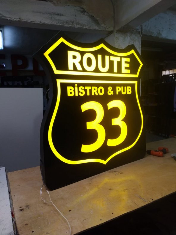 Route Bistro Pub Logo Tabelası 3D Led Tabela Neon Etkili Işıklı Pleksiglass Kutu Harf Depo Tabela - Resim 3