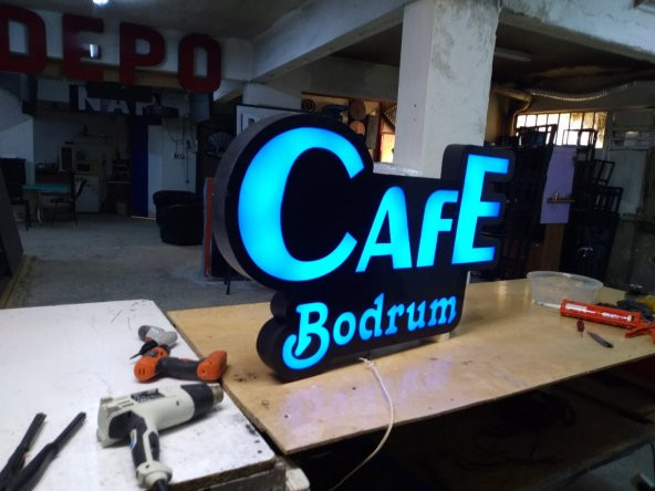 Cafe Bodrum Tabelası 3D Led Tabela Neon Etkili Pleksiglass Işıklı Kutu Harf Depo Tabela Maltepe - Resim 2