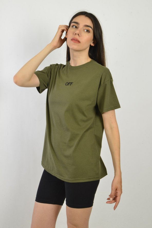 Kadın Haki Nakışlı T-shirt - Tayt Takım