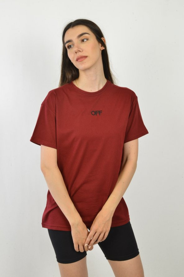 Kadın Bordo Nakışlı T-shirt - Tayt Takım