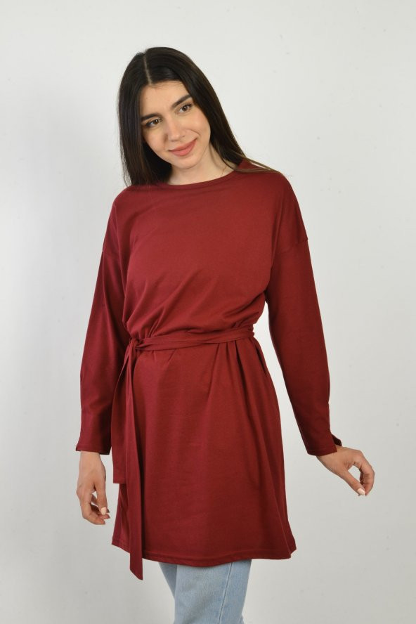 Kadın Bordo Kuşaklı Tunik - 2