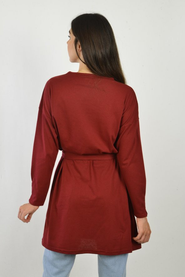 Kadın Bordo Kuşaklı Tunik - 3