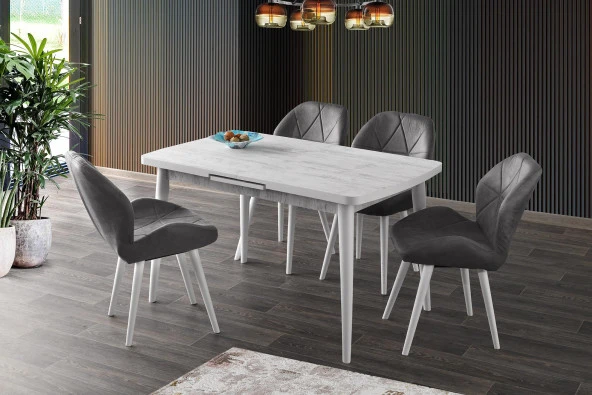 Silva Açılır Ahşap Kristal Masa 4 Adet Vera Sandalye Takım