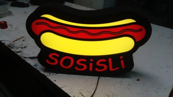 Sosisli Hotdog Görselli Yazılı LED Tabelası 3D Led Tabela Neon Etkili Işıklı Kutu Harf Depo Reklam