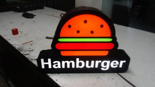 30x45 cm Hamburger Yazılı ve Görselli LED Tabela 3D Led Tabela Neon Etkili Pleksiglass Depo Reklam ürün görseli