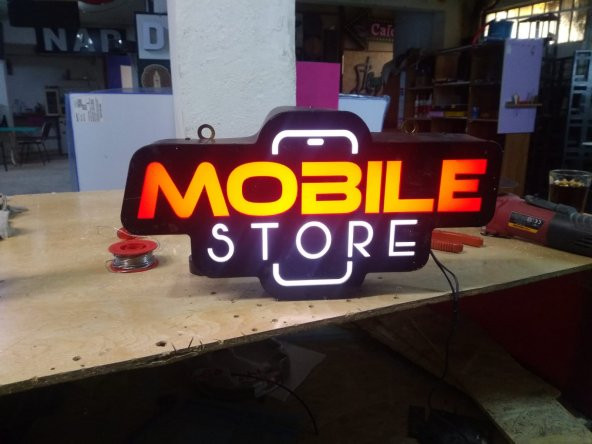30x45 Cm Pleksiglass 3D Mobile Store Yazılı LED Tabelası Neon Etkili Kutu Harf Işıklı Depo Tabela ürün görseli 1