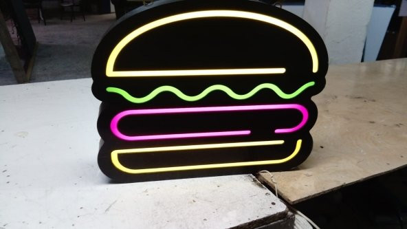 30x45 Cm Pleksiglass 3D Hamburger Görselli LED Tabelası Neon Etkili Kutu Harf Işıklı Depo Tabela ürün görseli