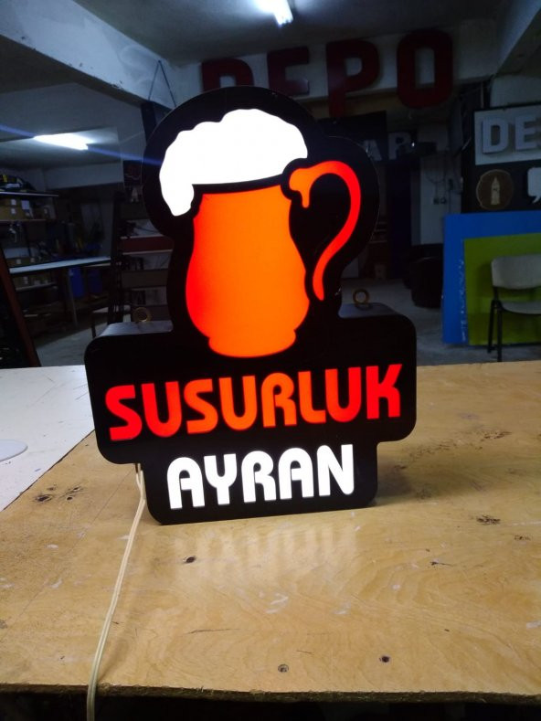 Susurluk Ayran Görselli Yazılı LED Tabelası 3D Led Tabela Neon Etkili Işıklı Kutu Harf Depo Reklam ürün görseli