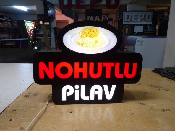 30x45 Cm Pleksiglass 3D Nohutlu Pilav Yazılı LED Tabelası Neon Etkili Kutu Harf Işıklı Depo Reklam ürün görseli