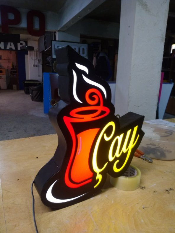 30x45 Cm Pleksiglass 3D Çay LED Tabelası Neon Etkili Kutu Harf Işıklı