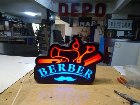 Berber Tabelası Kuaför Tabelaları 3D LED Tabela Neon Etkili Işıklı Kutu Harf Depo Tabela Reklam ürün görseli