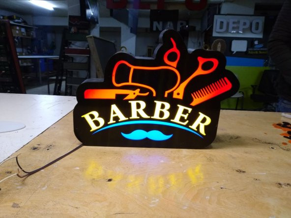 Berber Tabelası Kuaför Tabelaları 3D LED Tabela Neon Etkili Işıklı Kutu Harf Depo Tabela Reklam - Resim 2