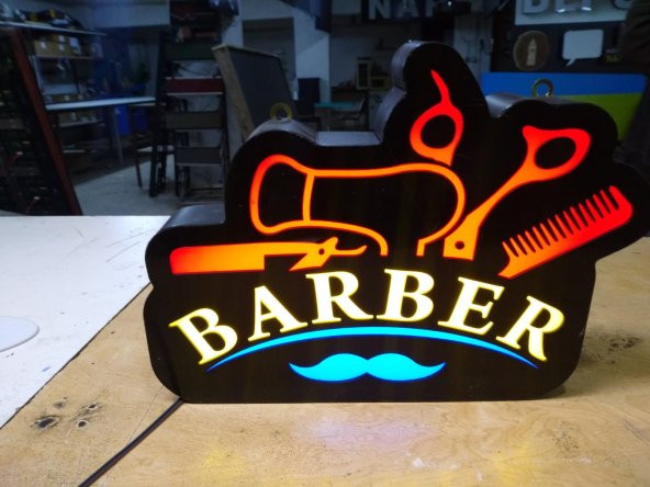 Berber Tabelası Kuaför Tabelaları 3D LED Tabela Neon Etkili Işıklı Kutu Harf Depo Tabela Reklam - Resim 3