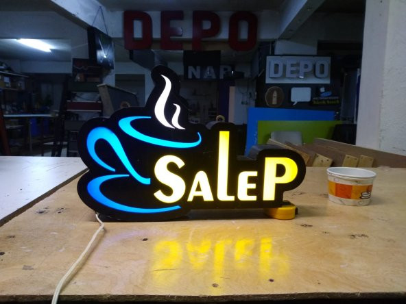 Mavi Renk Salep Tabelası 3D LED Tabela Neon Etkili Işıklı Kutu Harf Depo Tabela Reklam Maltepe ürün görseli