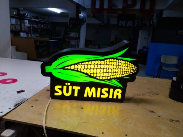 Süt Mısır Yazılı Koçan Görselli Tabelası 3D Led Neon Etkili Işıklı Tabela Kutu Harf Depo Tabela