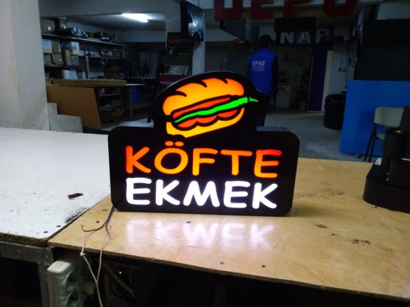 Köfte Ekmek Görselli Yazılı 3D LED Tabela Neon Etkili Işıklı Kutu Harf Depo Tabela Reklam İstanbul ürün görseli