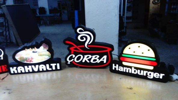 Kahvaltı-Çorba-Hamburger 3D LED Tabela Neon Etkili Işıklı Kutu Harf Depo Tabela Reklam Maltepe ürün görseli
