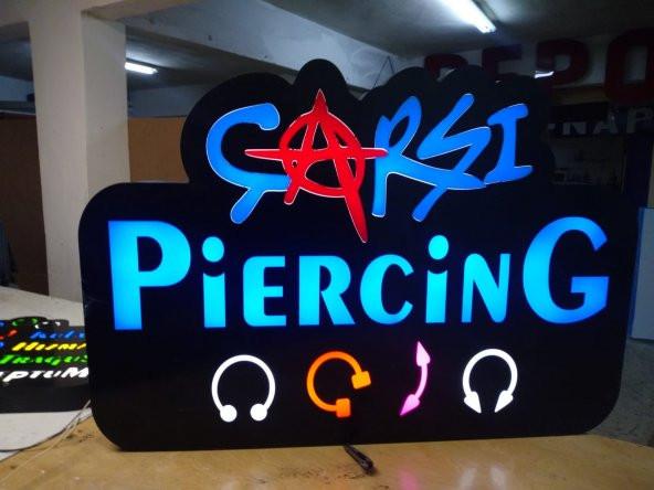 Çarşı Piercing Firma Logolu Butik 3D LED Tabela Neon etkili Işıklı Kutu Harf Tabela Depo Reklam - Resim 3