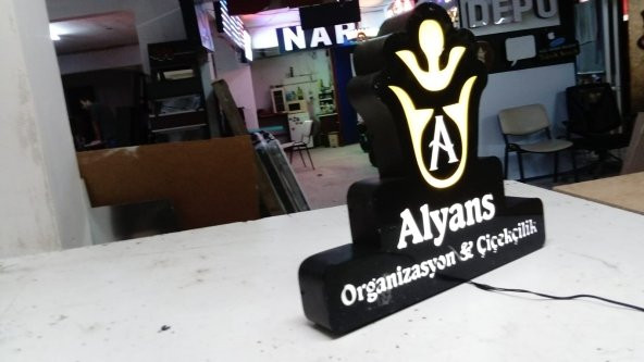 Alyans Organizasyon ve Çiçekçilik Firma Logo Butik Tabelası 3D Neon Etkili Işıklı LED Tabela Harf