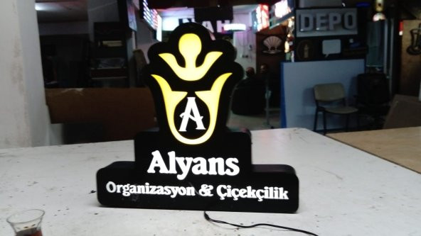 Alyans Organizasyon ve Çiçekçilik Firma Logo Butik Tabelası 3D Neon Etkili Işıklı LED Tabela Harf - 2