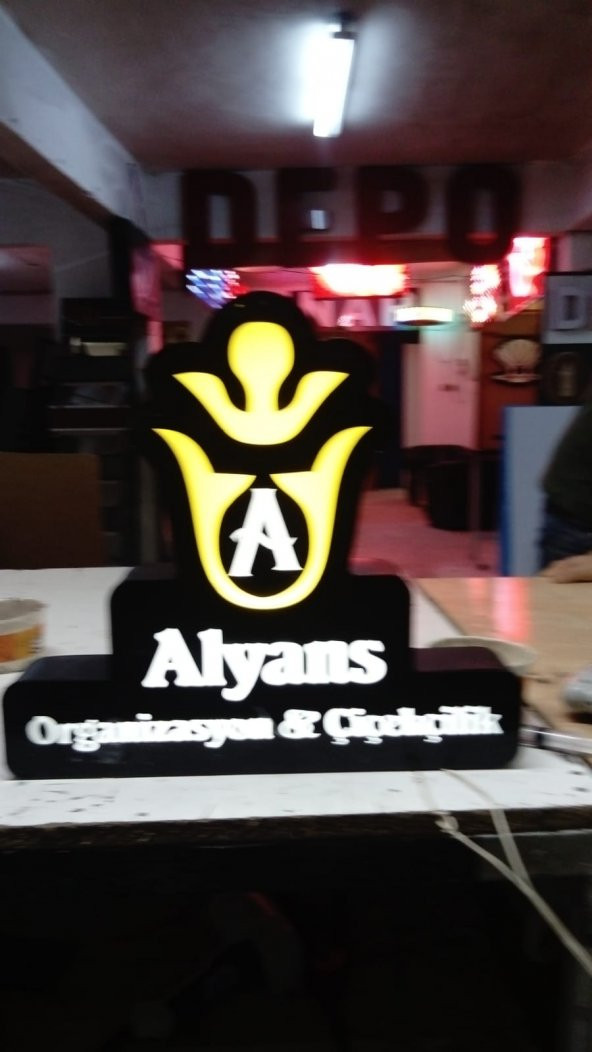Alyans Organizasyon ve Çiçekçilik Firma Logo Butik Tabelası 3D Neon Etkili Işıklı LED Tabela Harf - 4