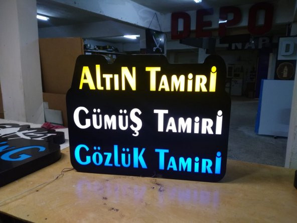 Altın Gümüş Gözlük Tamiri Yazılı Tabelası 3D Led Neon Etkili Işıklı Tabela Kutu Harf Depo Tabela