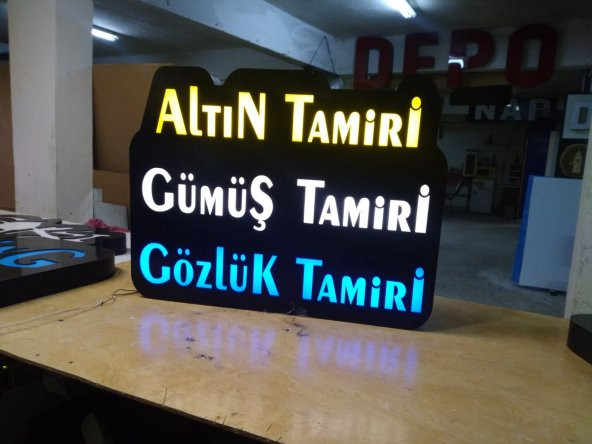 Altın Gümüş Gözlük Tamiri Yazılı Tabelası 3D Led Neon Etkili Işıklı Tabela Kutu Harf Depo Tabela - Resim 2