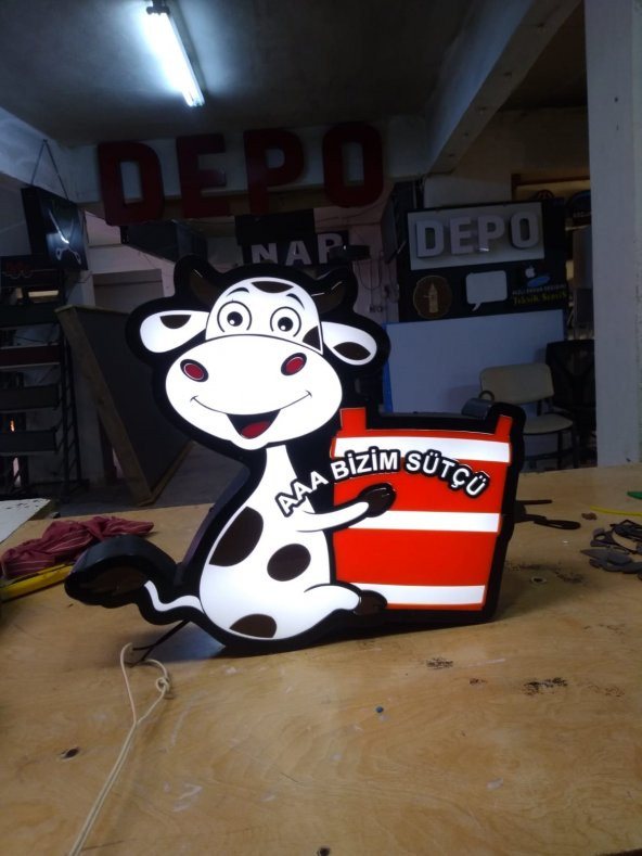 AAA Bizim Sütçü Firma Logolu Yazılı Tabelası 3D Led Neon Etkili Işıklı Tabela Kutu Harf Depo Tabela - Resim 2