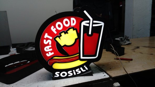 Fastfood ve Sosisli Yazılı Tabelası 3D Led Neon Etkili Işıklı Tabela Kutu Harf Depo Reklam İstanbul ürün görseli