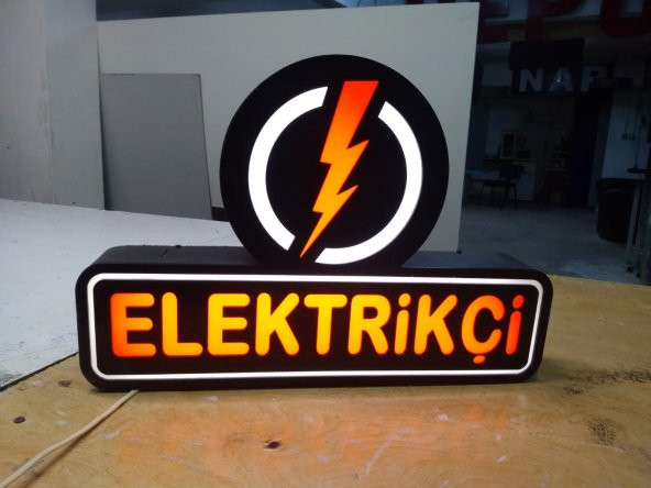 Elektrikçi Şimşek Simgeli Yazılı Tabelası 3D Led Neon Etkili Işıklı Tabela Kutu Harf Depo Reklam - 1