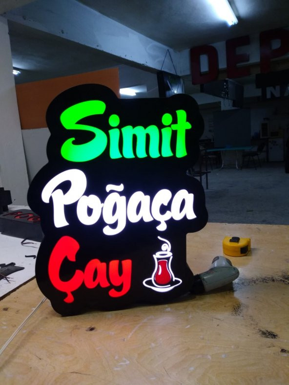 Simit-Poğaça-Çay Yazılı Tabelası 3D Led Neon Etkili Işıklı Tabela Kutu Harf Depo Reklam İstanbul