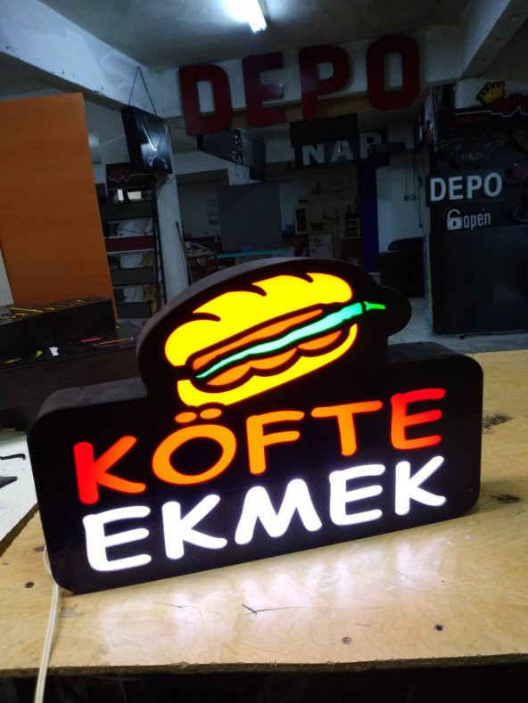 Köfte Ekmek Yazılı Resimli Tabelası 3D Led Neon Etkili Işıklı Tabela Kutu Harf Depo Tabela Maltepe ürün görseli