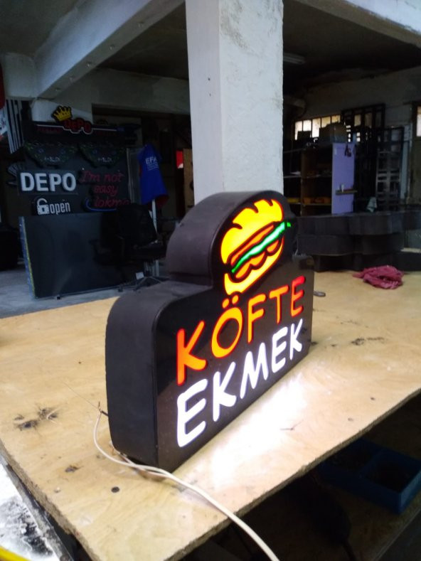 Köfte Ekmek Yazılı Resimli Tabelası 3D Led Neon Etkili Işıklı Tabela Kutu Harf Depo Tabela Maltepe - Resim 2