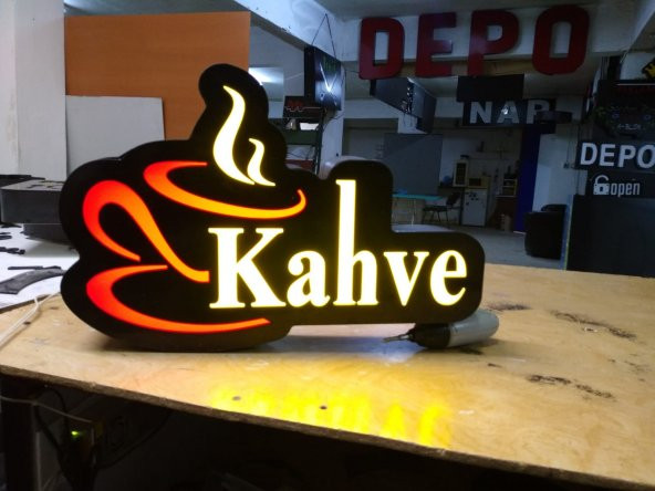Kahve Coffee Resimli Görselli Yazılı Tabelası 3D Led Neon Etkili Işıklı Tabela Kutu Harf Depo Tabela