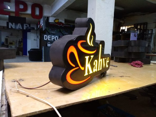 Kahve Coffee Resimli Görselli Yazılı Tabelası 3D Led Neon Etkili Işıklı Tabela Kutu Harf Depo Tabela - 2