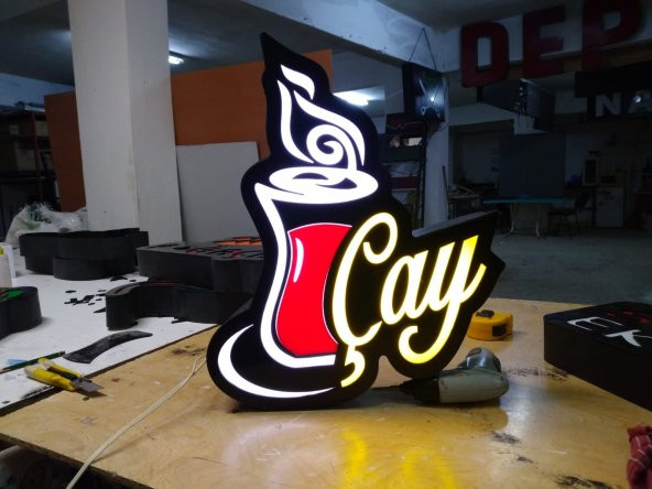 Çay Tea Yazılı Resimli Yazılı En Şık Tabela 3D Led Neon Etkili Işıklı Tabela Kutu Harf Depo Tabela - 2