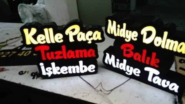 Kelle Paça-Tuzlama-İşkembe-Midye Dolma-Balık Tabelası 3D Led Neon Etkili Işıklı Tabela Kutu Harf ürün görseli
