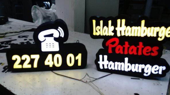 Islak Hamburger-Patates-Hamburger Tabelası 3D Led Neon Etkili Işıklı Tabela Kutu Harf Depo Reklam ürün görseli