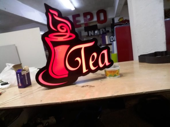 Tea Çay Yazılı Resimli Rgb Renk Değiştiren Kırmızı Mavi Beyaz Renk Led Tabela Depo Reklam Tabela