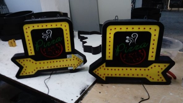 Pizza Ok Yön İşaretli Tabela 3D Led Neon Etkili Işıklı Tabela Kutu Harf Depo Reklam Tabela Maltepe