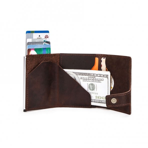 Contacts Premium RFID Korumalı Mekanizmalı Hakiki Deri Kartlık - Graniti - 7