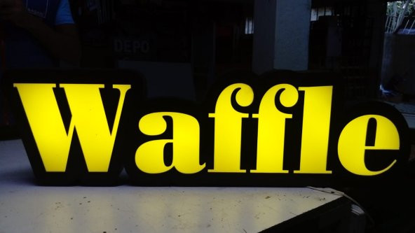 Sarı Renkli Yazılı Waffle Tabela 3D Led Neon Etkili Işıklı Tabela Kutu Harf Depo Tabela Reklam İzmir