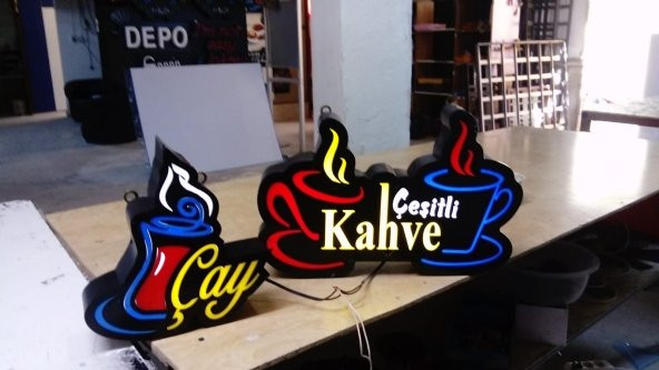 Çay ve Çeşitli Kahve Tabela 3D Led Neon Etkili Işıklı Tabela Kutu Harf Depo Tabela Reklam Maltepe