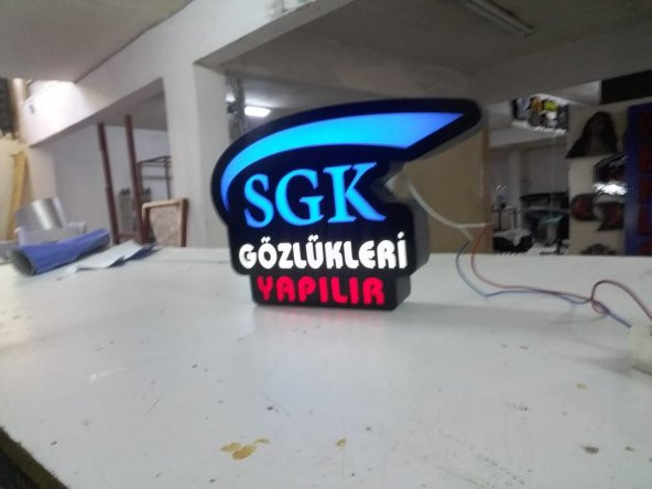 Gözlükçü Optik Sgk Gözlükleri Yapılır Yazılı Tabela 3D Led Neon Etkili Işıklı Tabela Depo Reklam