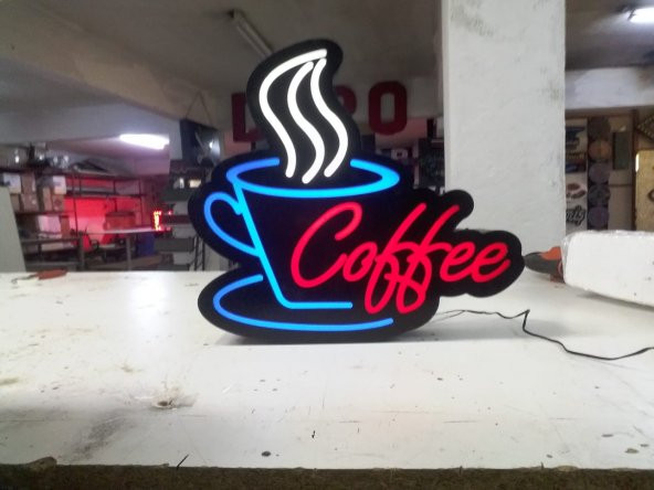 Coffee Fincanlı Resimli Tabela 3D Led Neon Etkili Işıklı Tabela Kutu Harf Depo Tabela Reklam Maltepe