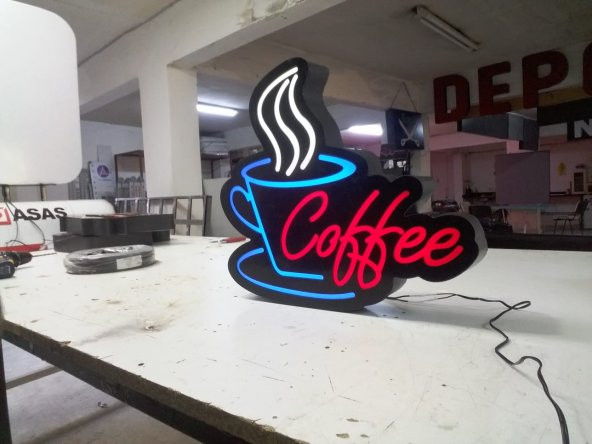 Coffee Fincanlı Resimli Tabela 3D Led Neon Etkili Işıklı Tabela Kutu Harf Depo Tabela Reklam Maltepe - Resim 2